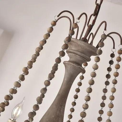 6-Light 6 Lights Vintage Candle Chandelier/ Wood Pendant Light Coffee Bar Rustic Lamp for Living Room Dinning Room Resturant Lights/ E12/E14 without Bulb
