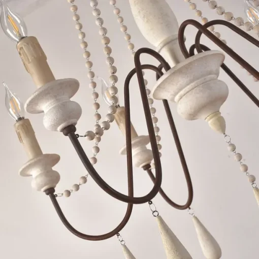6-Light 6 Lights Vintage Candle Chandelier/ Wood Pendant Light Coffee Bar Rustic Lamp for Living Room Dinning Room Resturant Lights/ E12/E14 without Bulb