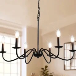 6-Light Black Chandelier Rustic Industrial Iron Chandeliers Lighting for Kitchen, Dining Room, Living Room, Bedroom,35 Inch,E12,110-240V