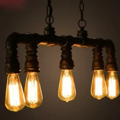 5-Light 90cm Industrial Pendant Light Vintage Wrought Iron Pipe in Black Finish Steampunk Chandelier Bar Bistro Restaurant Lighting