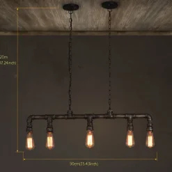 5-Light 90cm Industrial Pendant Light Vintage Wrought Iron Pipe in Black Finish Steampunk Chandelier Bar Bistro Restaurant Lighting