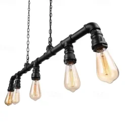5-Light 90cm Industrial Pendant Light Vintage Wrought Iron Pipe in Black Finish Steampunk Chandelier Bar Bistro Restaurant Lighting