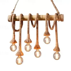 6-Light 80cm Pendant Light LED Cluster Design Wood / Bamboo Country Dining Room Chain / Cord Adjustable 110-120V 220-240V
