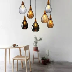 1-Light 30cm Solid Wood Glass Pendant Light LED Sleek Single Design Island Lights Modern Style Restaurant Shops / Cafes Living Room Lights 220-240V 110-120V