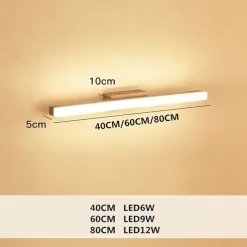 1-Light 40/60/80cm Vanity Light LED Mirror front Lamp Nordic Style Solid Wood Bathroom Cabinet Lamp Bathroom Dresser Simple Makeup Log Wall Light 6W/9W/12W