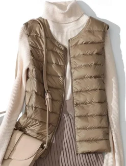 Light down vest women's short round neck autumn and winter new shoulder down jacket guts plus size