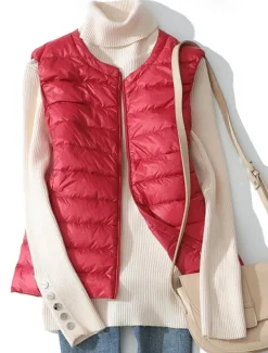 Light down vest women's short round neck autumn and winter new shoulder down jacket guts plus size