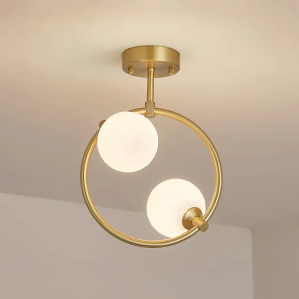 2-light Glass Ball Ceiling Light With Bulb Modern Brass Ceiling Light Fixture Nordic Entryway Hallway 25 cm Geometric Shapes Flush Mount Lights