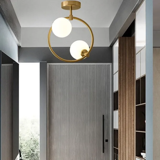 2-light Glass Ball Ceiling Light With Bulb Modern Brass Ceiling Light Fixture Nordic Entryway Hallway 25 cm Geometric Shapes Flush Mount Lights