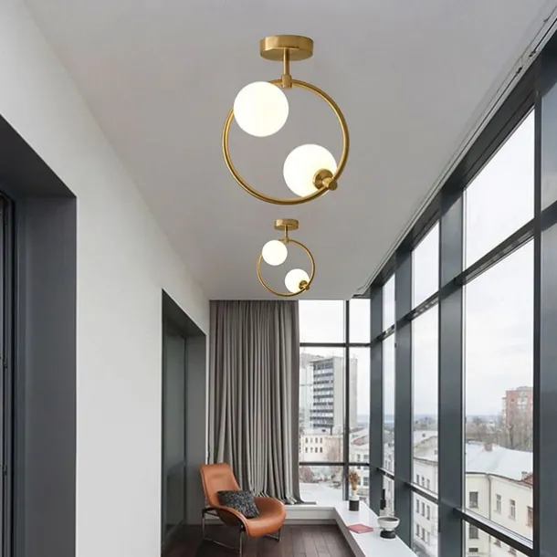 2-light Glass Ball Ceiling Light With Bulb Modern Brass Ceiling Light Fixture Nordic Entryway Hallway 25 cm Geometric Shapes Flush Mount Lights