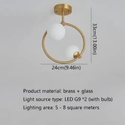 2-light Glass Ball Ceiling Light With Bulb Modern Brass Ceiling Light Fixture Nordic Entryway Hallway 25 cm Geometric Shapes Flush Mount Lights