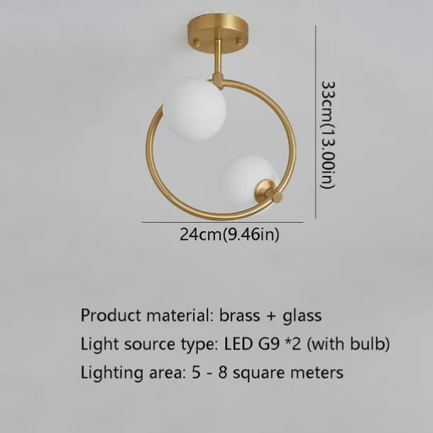 2-light Glass Ball Ceiling Light With Bulb Modern Brass Ceiling Light Fixture Nordic Entryway Hallway 25 cm Geometric Shapes Flush Mount Lights