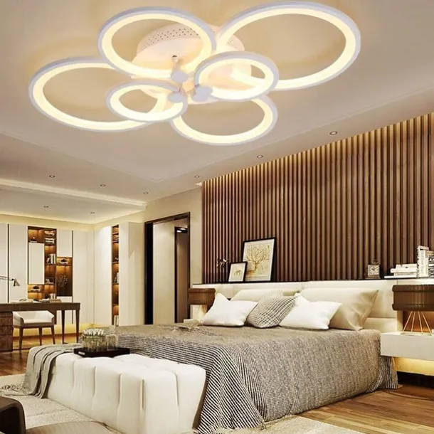 6-Light LED Dimmable Ceiling Light Flush Mount Lights Circle Design Modern Style Simplicity Acrylic 90W Living Room Dining Room Bedroom Light Fixture ONLY DIMMABLE WITH REMOTE CONTROL