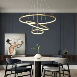 3-Light LED Pendant Light 80/60/40cm Circle Matte Brushed Design Gold Aluminum Painted Finishes Modern Dining Living Room Lights ONLY DIMMABLE WITH REMOTE CONTROL