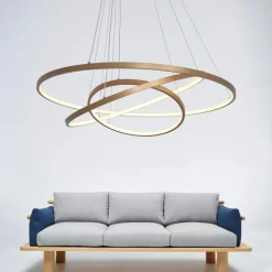 3-Light LED Pendant Light 80/60/40cm Circle Matte Brushed Design Gold Aluminum Painted Finishes Modern Dining Living Room Lights ONLY DIMMABLE WITH REMOTE CONTROL