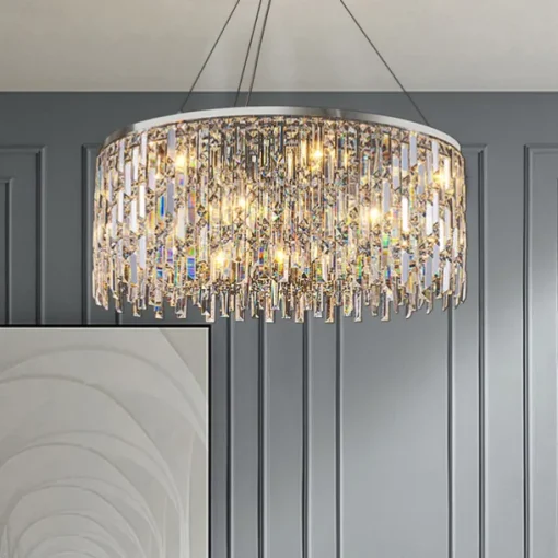 Light luxury living room chandelier new modern simple round light luxury crystal lamp designer home atmosphere restaurant chandelier