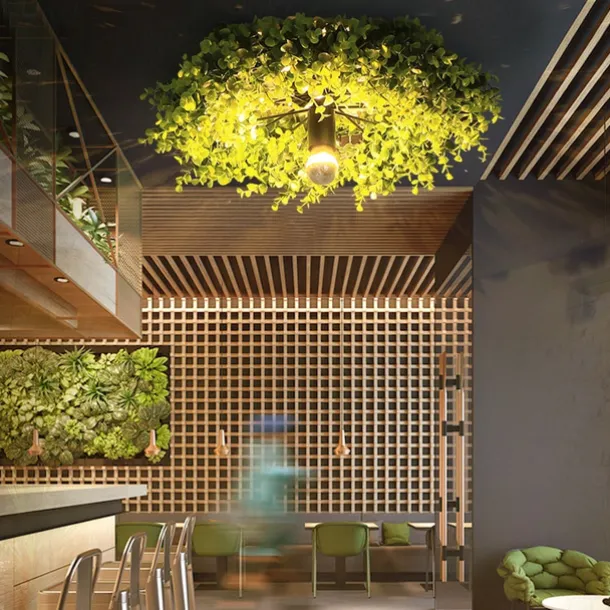 Lightinthebox Ceiling Lights LED Plant Garland Style Wall Light E27 Semi - Electroplated Bulb Wheel Shape Wrought Iron Faux Green Plant Wall Mount Bar Cafe Decor 110-240V