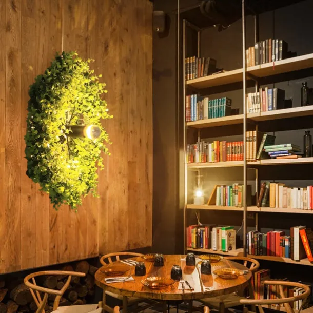 Lightinthebox Ceiling Lights LED Plant Garland Style Wall Light E27 Semi - Electroplated Bulb Wheel Shape Wrought Iron Faux Green Plant Wall Mount Bar Cafe Decor 110-240V