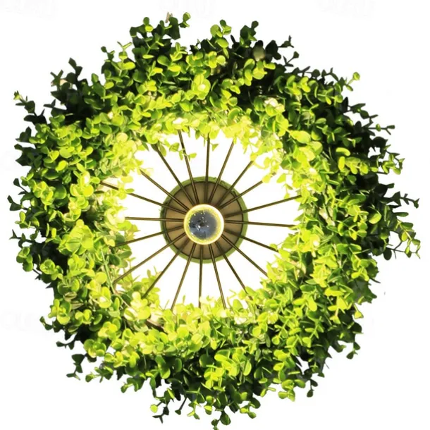 Lightinthebox Ceiling Lights LED Plant Garland Style Wall Light E27 Semi - Electroplated Bulb Wheel Shape Wrought Iron Faux Green Plant Wall Mount Bar Cafe Decor 110-240V