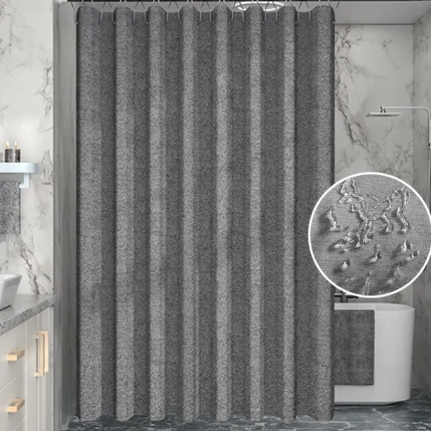 Linen Textured Shower Curtain with 12 Plastic Hooks,180cm*180cm(70"*70")Heavy Duty Fabric Shower Curtain Set,Luxury Waterproof Polyester Cloth Shower Curtains for Bathroom