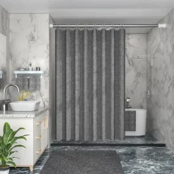 Linen Textured Shower Curtain with 12 Plastic Hooks,180cm*180cm(70
