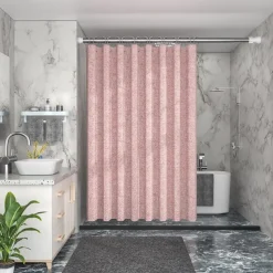 Linen Textured Shower Curtain with 12 Plastic Hooks,180cm*180cm(70