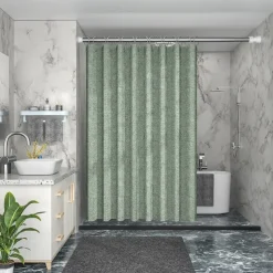 Linen Textured Shower Curtain with 12 Plastic Hooks,180cm*180cm(70