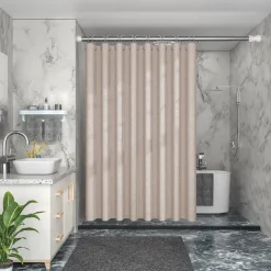 Linen Textured Shower Curtain with 12 Plastic Hooks,180cm*180cm(70