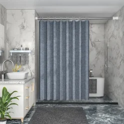 Linen Textured Shower Curtain with 12 Plastic Hooks,180cm*180cm(70
