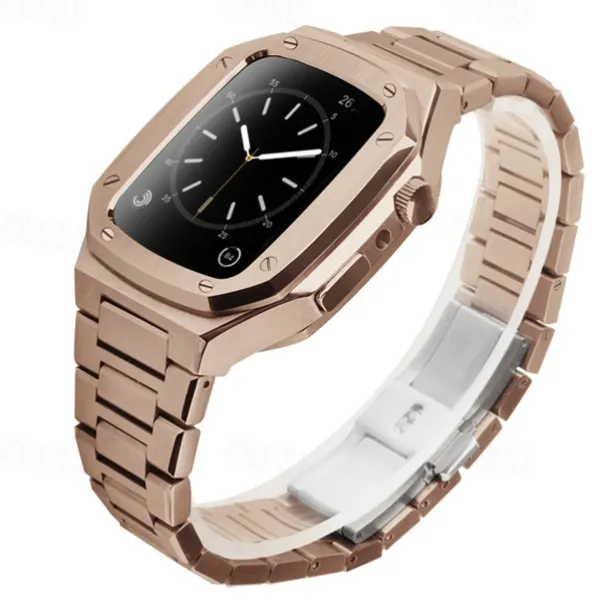 Link Bracelet Compatible with Apple Watch band 40mm 41mm 44mm 45mm with Case Men Butterfly Buckle Stainless Steel Strap Replacement Wristband for iwatch Series 9 8 7 6 5 4 SE