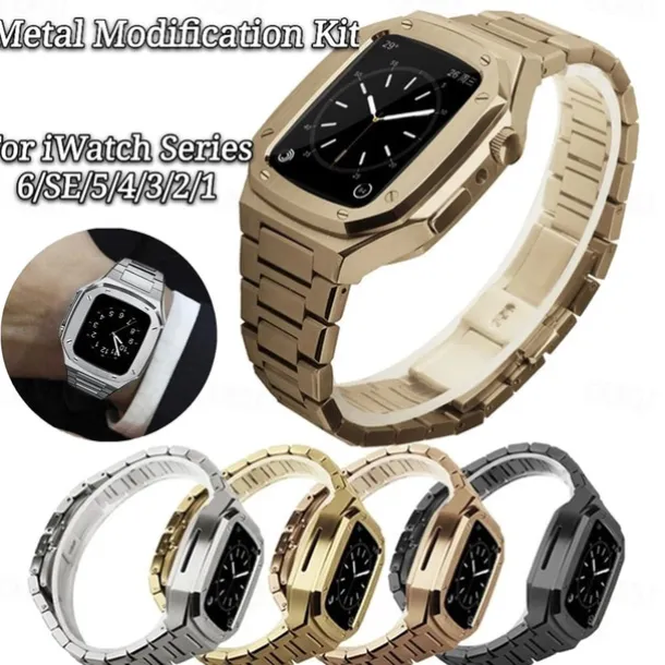 Link Bracelet Compatible with Apple Watch band 40mm 41mm 44mm 45mm with Case Men Butterfly Buckle Stainless Steel Strap Replacement Wristband for iwatch Series 9 8 7 6 5 4 SE