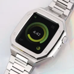 Link Bracelet Compatible with Apple Watch band 40mm 41mm 44mm 45mm with Case Men Butterfly Buckle Stainless Steel Strap Replacement Wristband for iwatch Series 9 8 7 6 5 4 SE