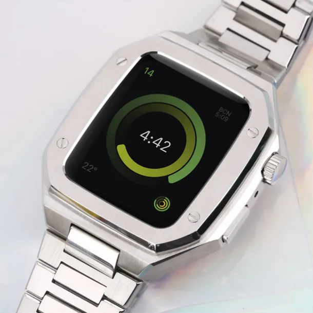 Link Bracelet Compatible with Apple Watch band 40mm 41mm 44mm 45mm with Case Men Butterfly Buckle Stainless Steel Strap Replacement Wristband for iwatch Series 9 8 7 6 5 4 SE