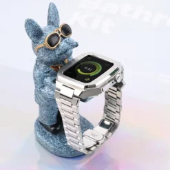 Link Bracelet Compatible with Apple Watch band 40mm 41mm 44mm 45mm with Case Men Butterfly Buckle Stainless Steel Strap Replacement Wristband for iwatch Series 9 8 7 6 5 4 SE