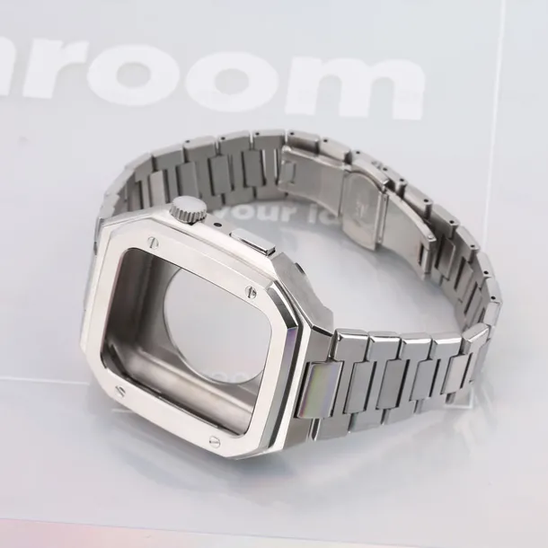 Link Bracelet Compatible with Apple Watch band 40mm 41mm 44mm 45mm with Case Men Butterfly Buckle Stainless Steel Strap Replacement Wristband for iwatch Series 9 8 7 6 5 4 SE