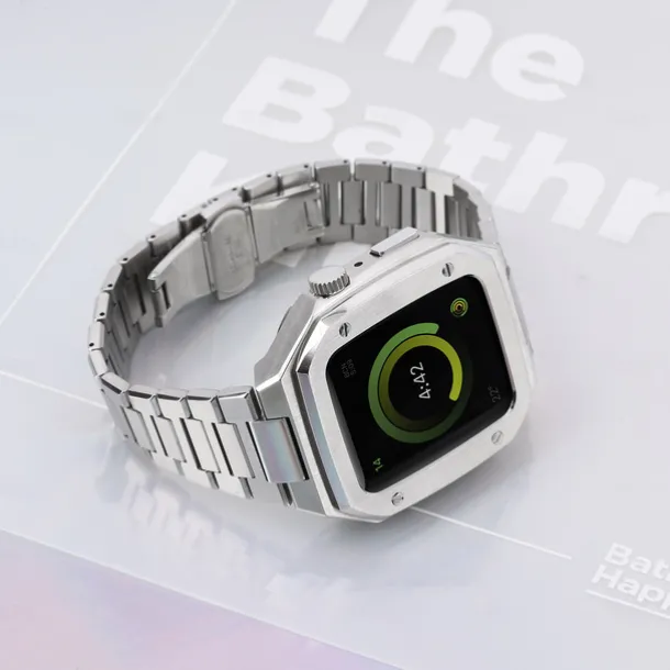 Link Bracelet Compatible with Apple Watch band 40mm 41mm 44mm 45mm with Case Men Butterfly Buckle Stainless Steel Strap Replacement Wristband for iwatch Series 9 8 7 6 5 4 SE