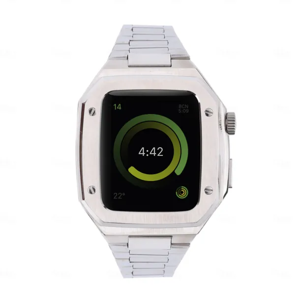 Link Bracelet Compatible with Apple Watch band 40mm 41mm 44mm 45mm with Case Men Butterfly Buckle Stainless Steel Strap Replacement Wristband for iwatch Series 9 8 7 6 5 4 SE