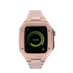 Link Bracelet Compatible with Apple Watch band 40mm 41mm 44mm 45mm with Case Men Butterfly Buckle Stainless Steel Strap Replacement Wristband for iwatch Series 9 8 7 6 5 4 SE