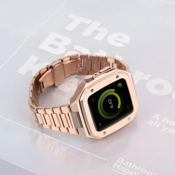 Link Bracelet Compatible with Apple Watch band 40mm 41mm 44mm 45mm with Case Men Butterfly Buckle Stainless Steel Strap Replacement Wristband for iwatch Series 9 8 7 6 5 4 SE