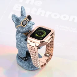 Link Bracelet Compatible with Apple Watch band 40mm 41mm 44mm 45mm with Case Men Butterfly Buckle Stainless Steel Strap Replacement Wristband for iwatch Series 9 8 7 6 5 4 SE