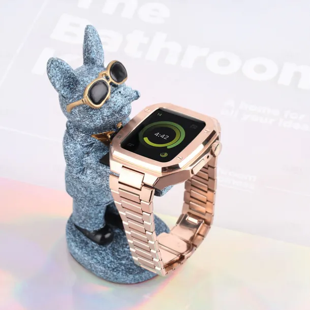 Link Bracelet Compatible with Apple Watch band 40mm 41mm 44mm 45mm with Case Men Butterfly Buckle Stainless Steel Strap Replacement Wristband for iwatch Series 9 8 7 6 5 4 SE