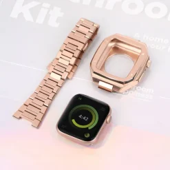 Link Bracelet Compatible with Apple Watch band 40mm 41mm 44mm 45mm with Case Men Butterfly Buckle Stainless Steel Strap Replacement Wristband for iwatch Series 9 8 7 6 5 4 SE