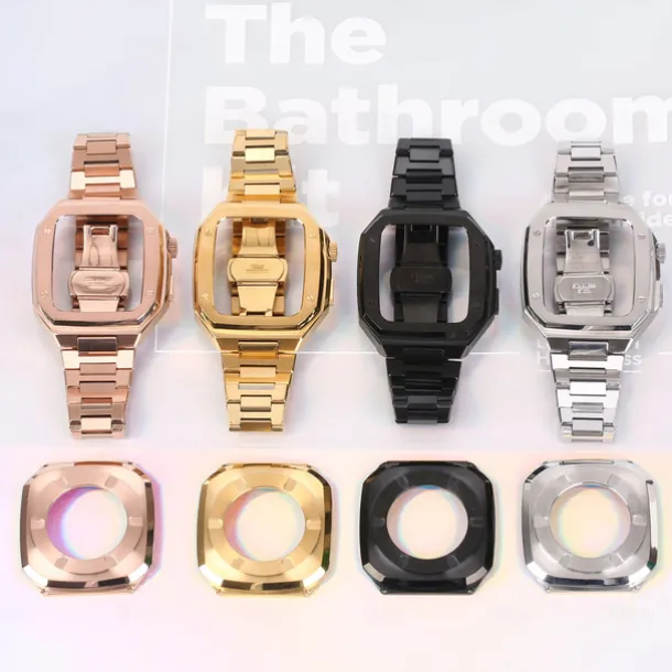 Link Bracelet Compatible with Apple Watch band 40mm 41mm 44mm 45mm with Case Men Butterfly Buckle Stainless Steel Strap Replacement Wristband for iwatch Series 9 8 7 6 5 4 SE