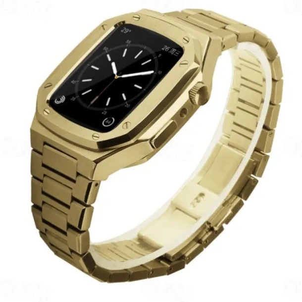 Link Bracelet Compatible with Apple Watch band 40mm 41mm 44mm 45mm with Case Men Butterfly Buckle Stainless Steel Strap Replacement Wristband for iwatch Series 9 8 7 6 5 4 SE