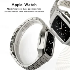 Link Bracelet Compatible with Apple Watch band 40mm 41mm 44mm 45mm with Case Men Butterfly Buckle Stainless Steel Strap Replacement Wristband for iwatch Series 9 8 7 6 5 4 SE