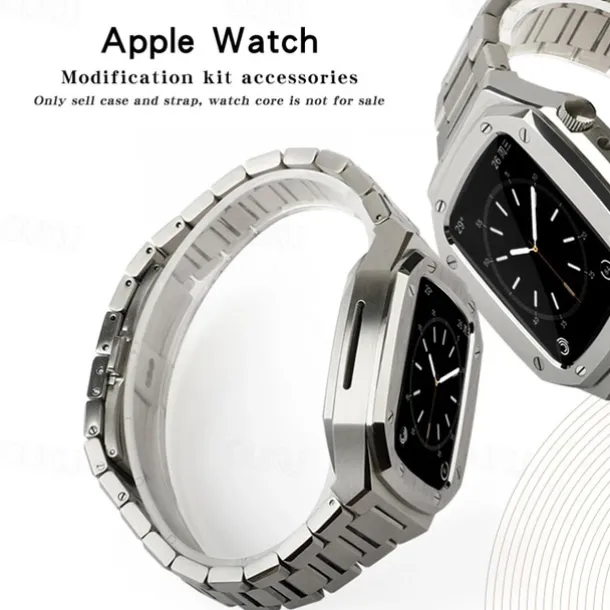 Link Bracelet Compatible with Apple Watch band 40mm 41mm 44mm 45mm with Case Men Butterfly Buckle Stainless Steel Strap Replacement Wristband for iwatch Series 9 8 7 6 5 4 SE