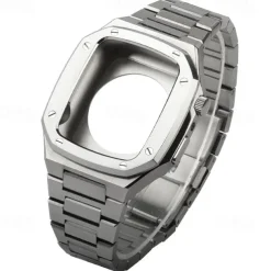 Link Bracelet Compatible with Apple Watch band 40mm 41mm 44mm 45mm with Case Men Butterfly Buckle Stainless Steel Strap Replacement Wristband for iwatch Series 9 8 7 6 5 4 SE