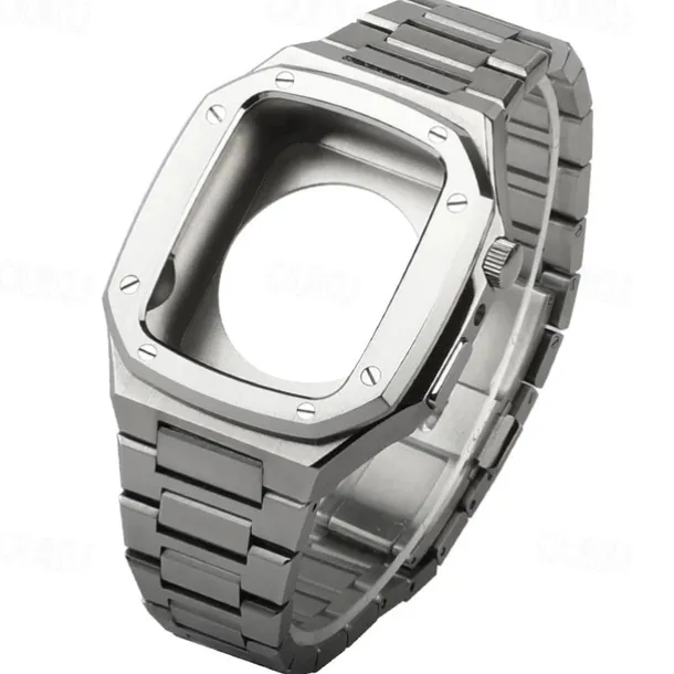 Link Bracelet Compatible with Apple Watch band 40mm 41mm 44mm 45mm with Case Men Butterfly Buckle Stainless Steel Strap Replacement Wristband for iwatch Series 9 8 7 6 5 4 SE