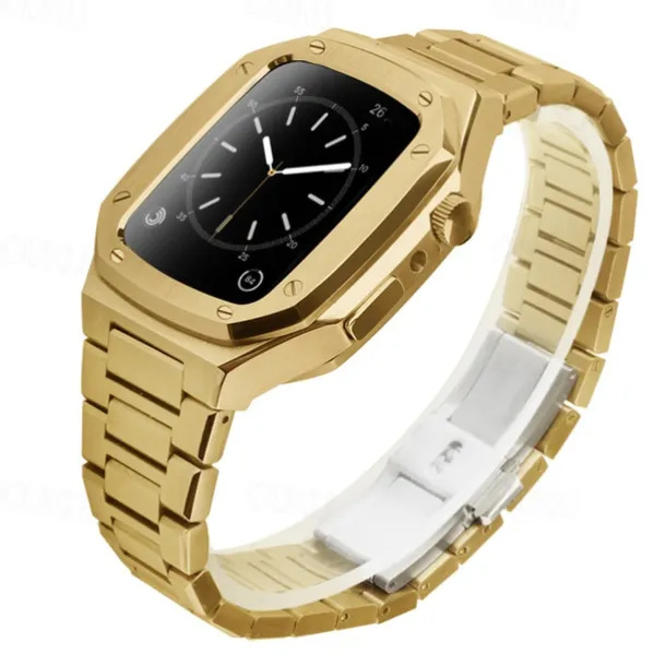 Link Bracelet Compatible with Apple Watch band 40mm 41mm 44mm 45mm with Case Men Butterfly Buckle Stainless Steel Strap Replacement Wristband for iwatch Series 9 8 7 6 5 4 SE