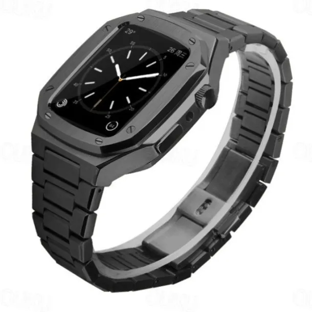 Link Bracelet Compatible with Apple Watch band 40mm 41mm 44mm 45mm with Case Men Butterfly Buckle Stainless Steel Strap Replacement Wristband for iwatch Series 9 8 7 6 5 4 SE